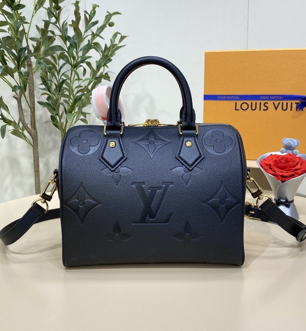 1:1 Replica Louis Vuitton LV Speedy Bandoulière 25 Monogram Empreinte Leather Luxury Bag For Women‎ M58951 Black - 9.8in/ 25cm