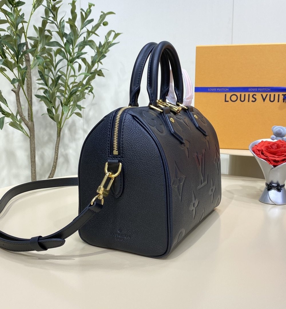 1:1 Replica Louis Vuitton LV Speedy Bandoulière 25 Monogram Empreinte Leather Luxury Bag For Women‎ M58951 Black - 9.8in/ 25cm