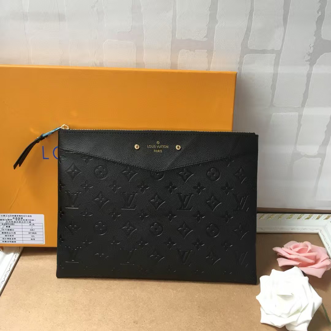 1:1 Replica Louis Vuitton Pochette Melanie MM Monogram Empreinte Black For Women, Women's Wallets 11.6in/29.5cm LV
