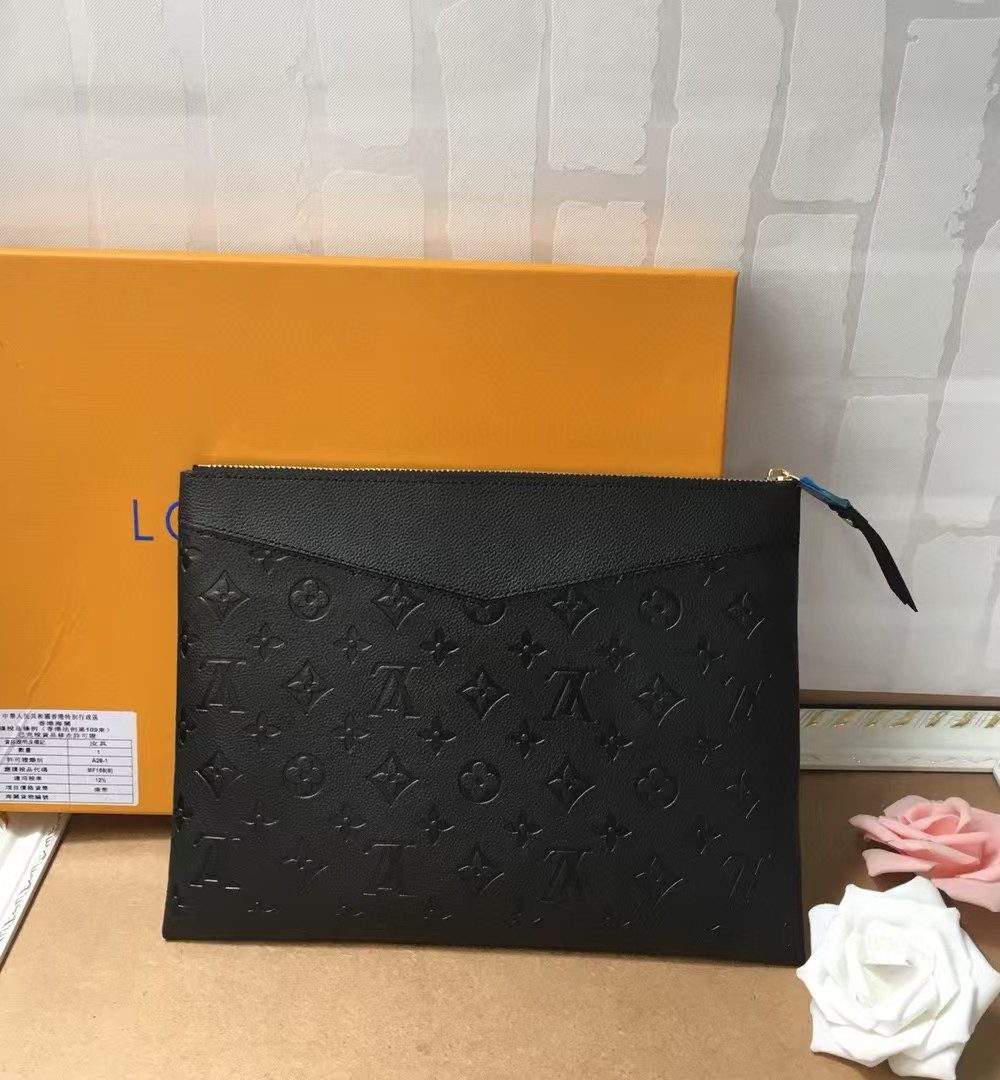 1:1 Replica Louis Vuitton Pochette Melanie MM Monogram Empreinte Black For Women, Women's Wallets 11.6in/29.5cm LV