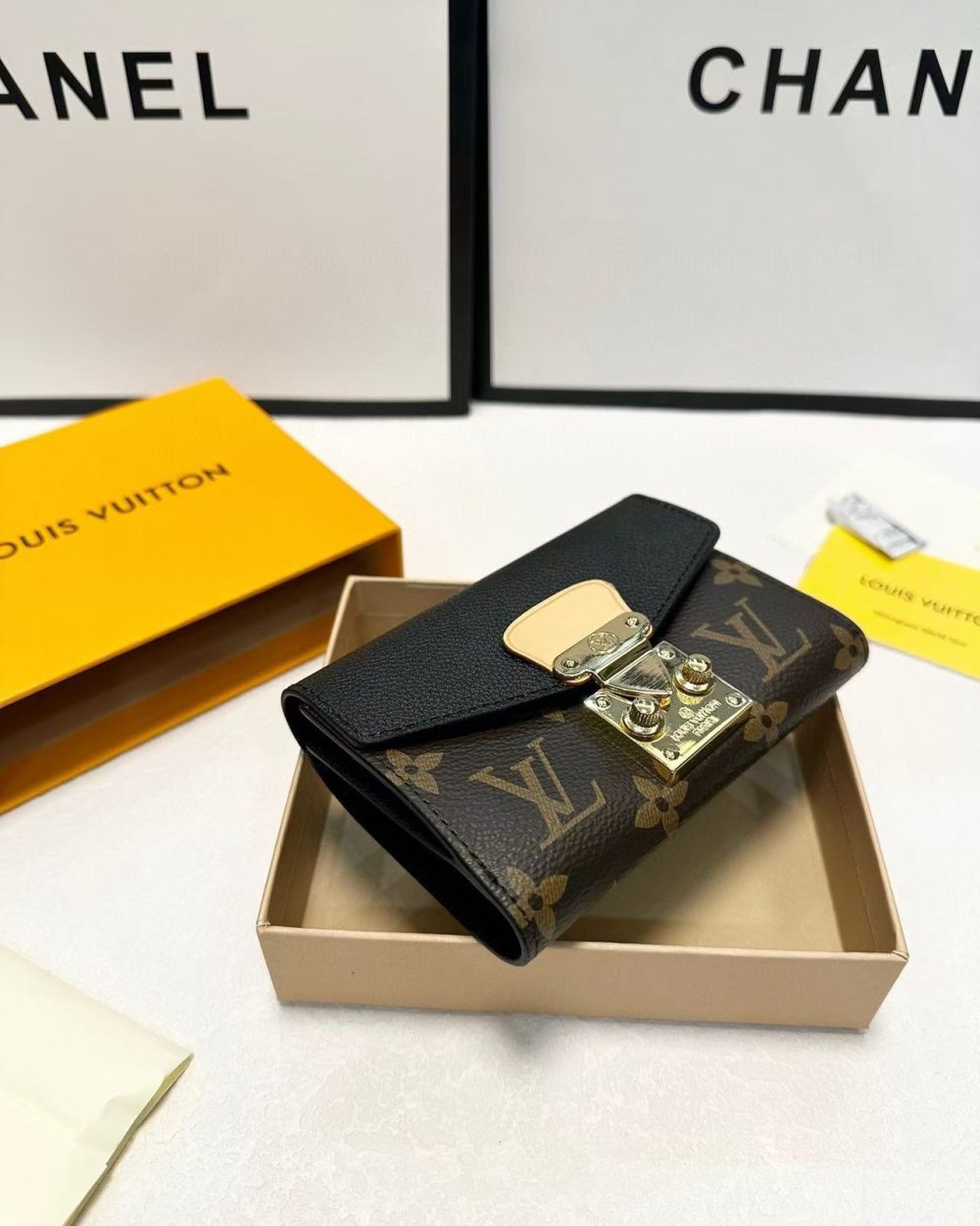 1:1 Replica Louis Vuitton Pallas Compact Wallet Monogram Canvas Black For Women, Women's Wallet 5.1in/13cm LV M67479