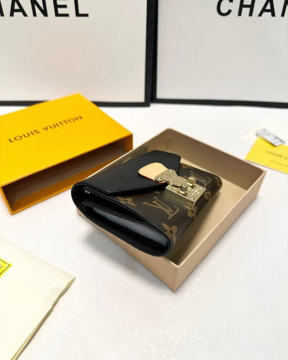 1:1 Replica Louis Vuitton Pallas Compact Wallet Monogram Canvas Black For Women, Women's Wallet 5.1in/13cm LV M67479