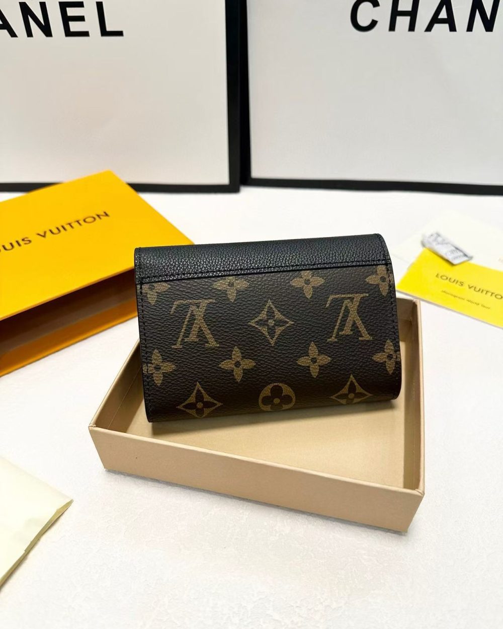 1:1 Replica Louis Vuitton Pallas Compact Wallet Monogram Canvas Black For Women, Women's Wallet 5.1in/13cm LV M67479