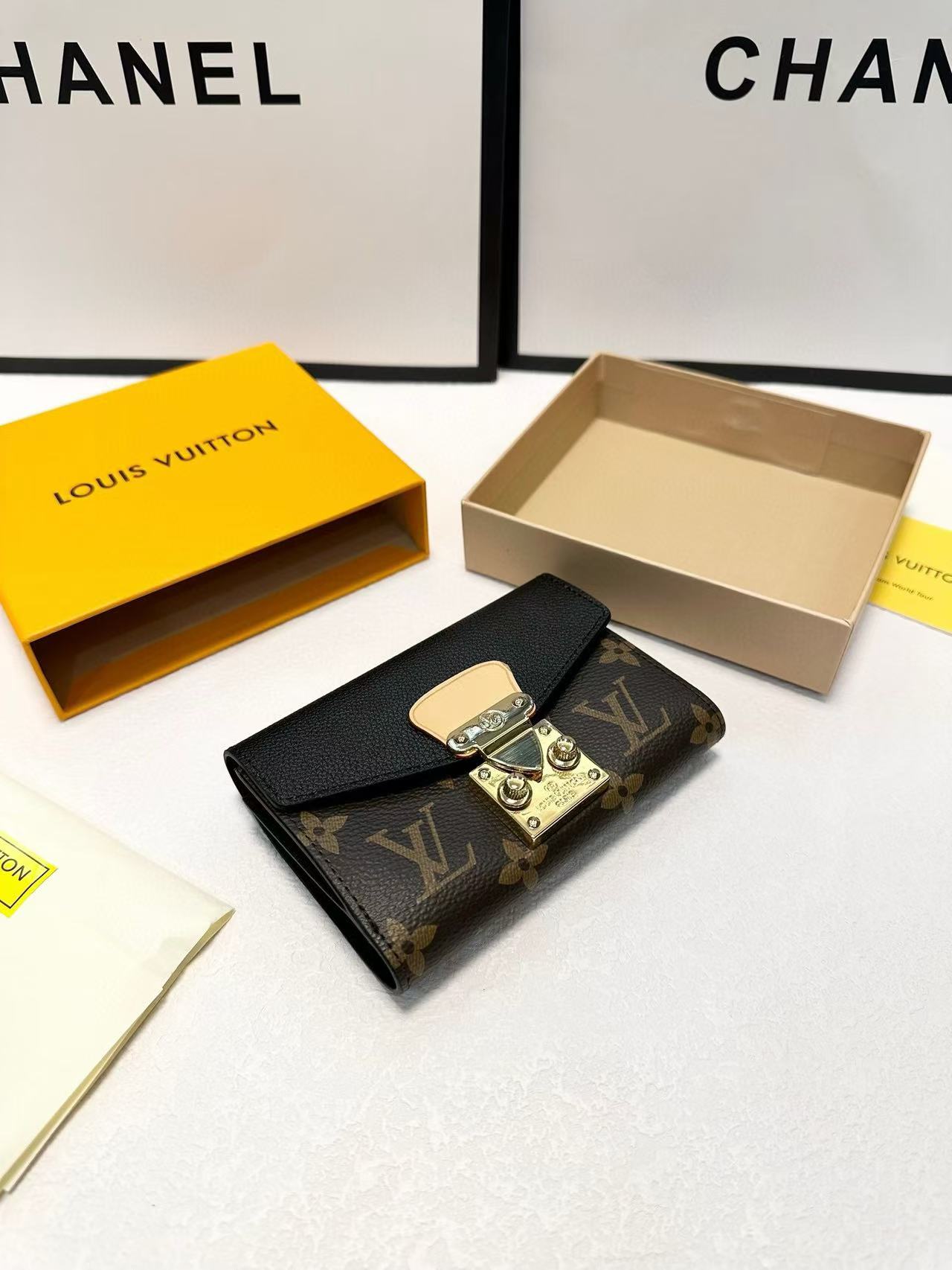 1:1 Replica Louis Vuitton Pallas Compact Wallet Monogram Canvas Black For Women, Women's Wallet 5.1in/13cm LV M67479 - Image 6