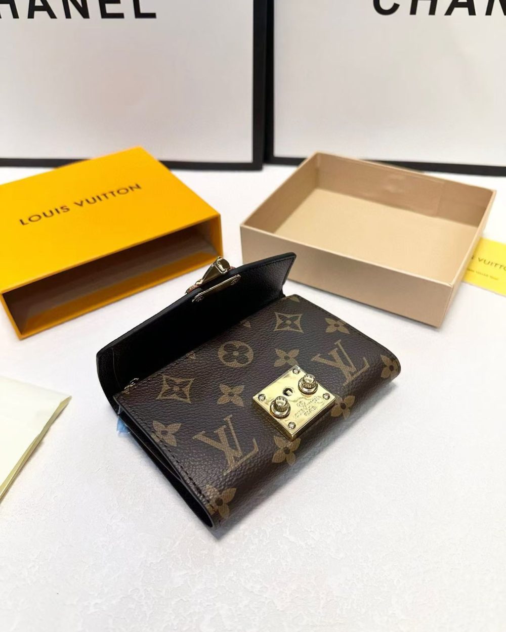 1:1 Replica Louis Vuitton Pallas Compact Wallet Monogram Canvas Black For Women, Women's Wallet 5.1in/13cm LV M67479