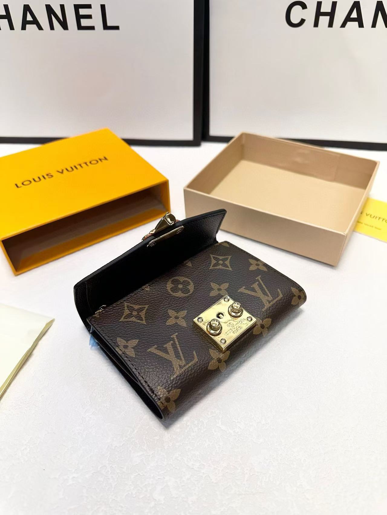 1:1 Replica Louis Vuitton Pallas Compact Wallet Monogram Canvas Black For Women, Women's Wallet 5.1in/13cm LV M67479 - Image 7