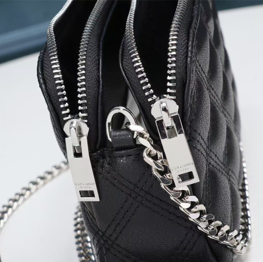 [REP 1:1] Saint Laurent Becky Double-Zip Pouch Black For Women 7.5in/19cm YSL