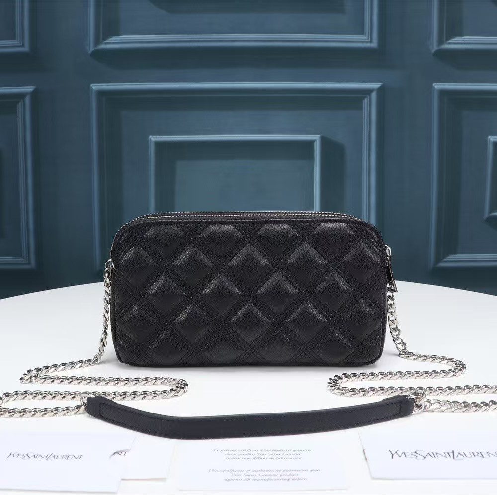 [REP 1:1] Saint Laurent Becky Double-Zip Pouch Black For Women 7.5in/19cm YSL