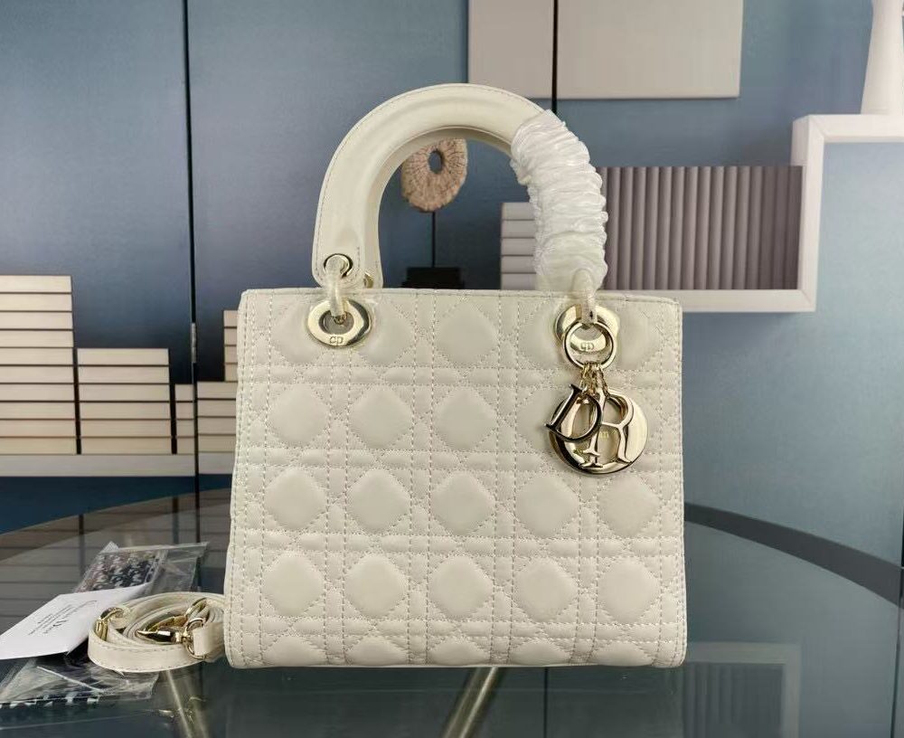 1:1 Replica Christian Dior Medium Lady Dior Bag Hardware White For Women 24cm/9in CD