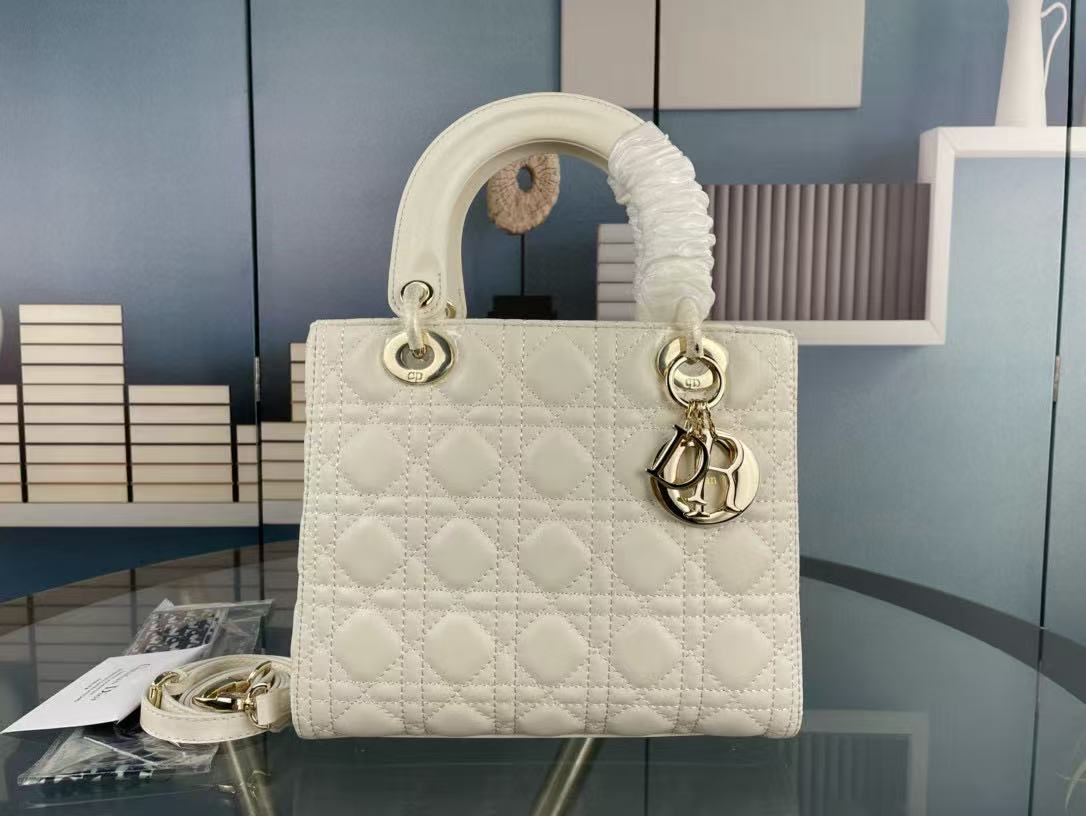1:1 Replica Christian Dior Medium Lady Dior Bag Hardware White For Women 24cm/9in CD