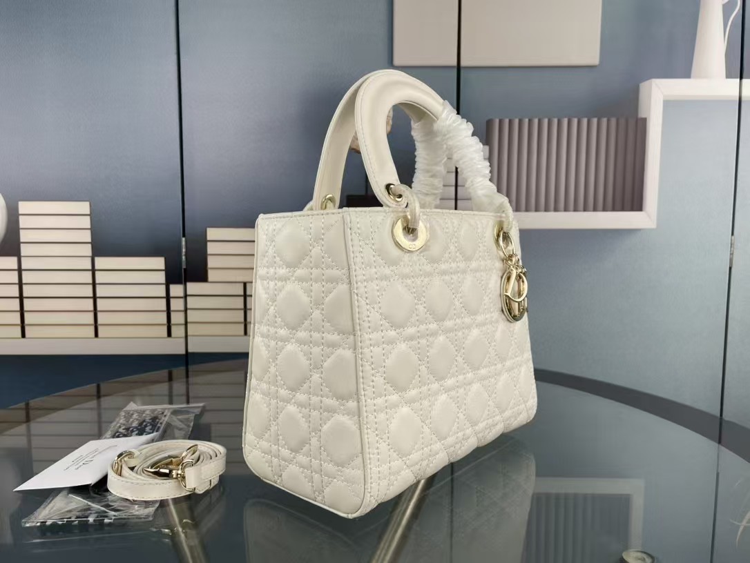 1:1 Replica Christian Dior Medium Lady Dior Bag Hardware White For Women 24cm/9in CD - Image 4