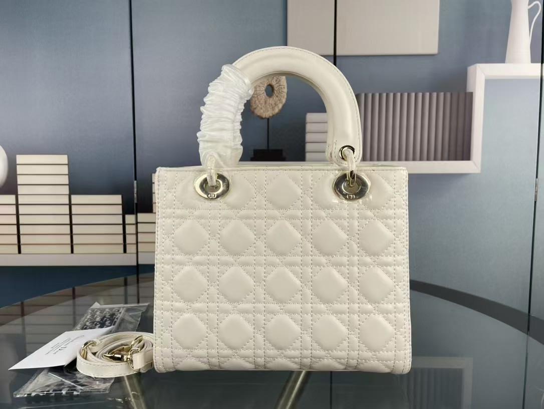 1:1 Replica Christian Dior Medium Lady Dior Bag Hardware White For Women 24cm/9in CD - Image 2
