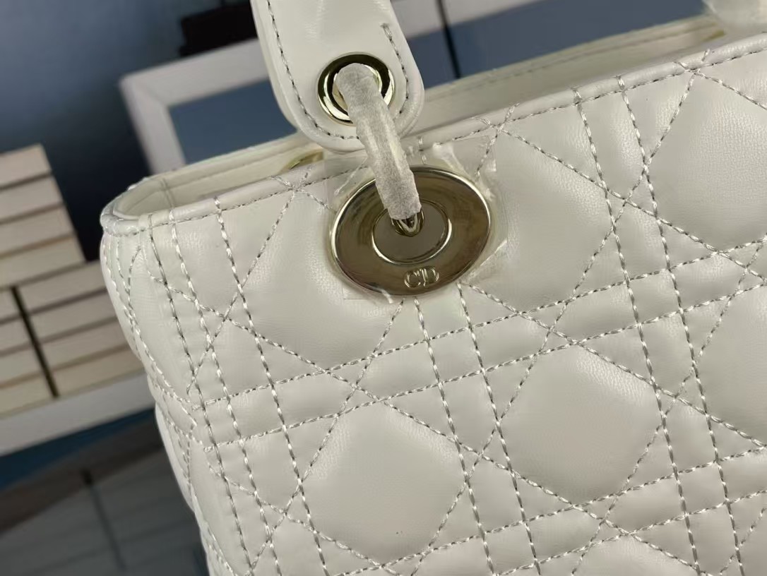 1:1 Replica Christian Dior Medium Lady Dior Bag Hardware White For Women 24cm/9in CD - Image 5