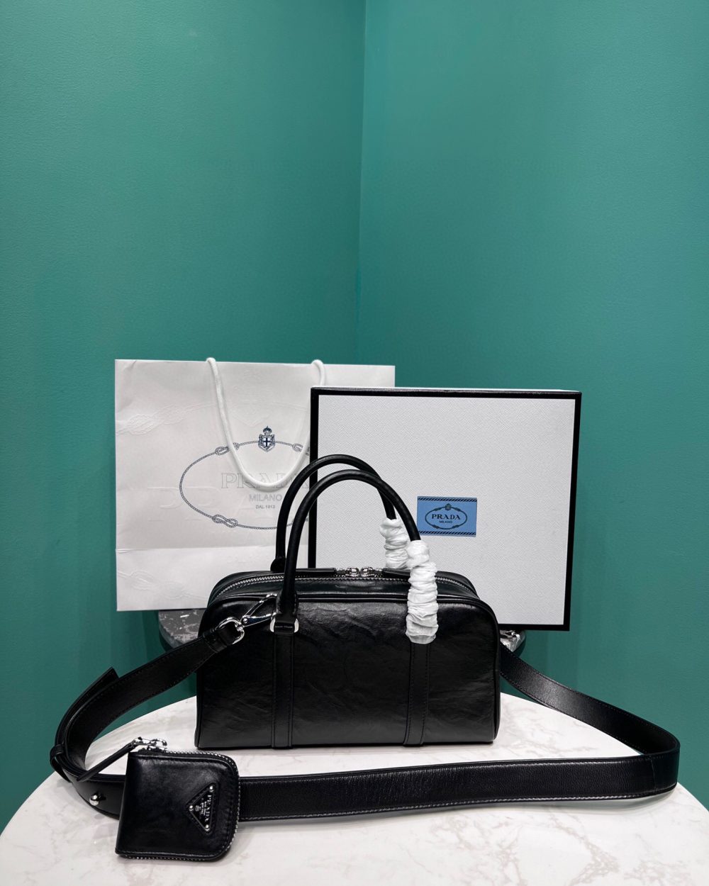 Antique Nappa Multi-Pocket Top-Handle Bag In Grey/Black For Women 9.5 in/ 24cm 1BB099_UVL_F0480_V_T2O