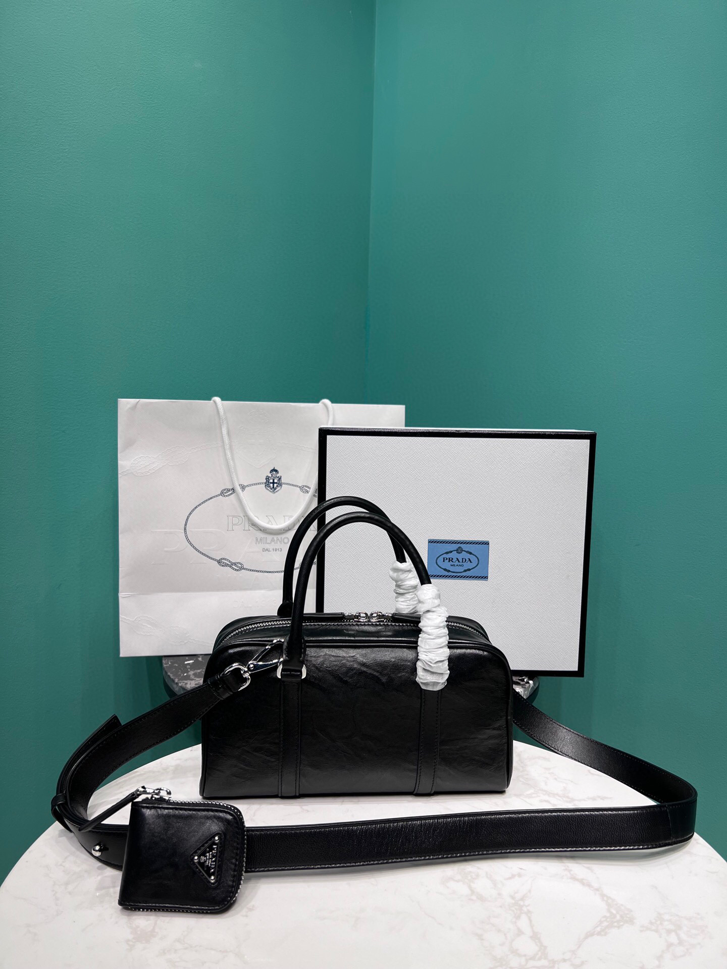 Antique Nappa Multi-Pocket Top-Handle Bag In Grey/Black For Women 9.5 in/ 24cm 1BB099_UVL_F0480_V_T2O - Image 4