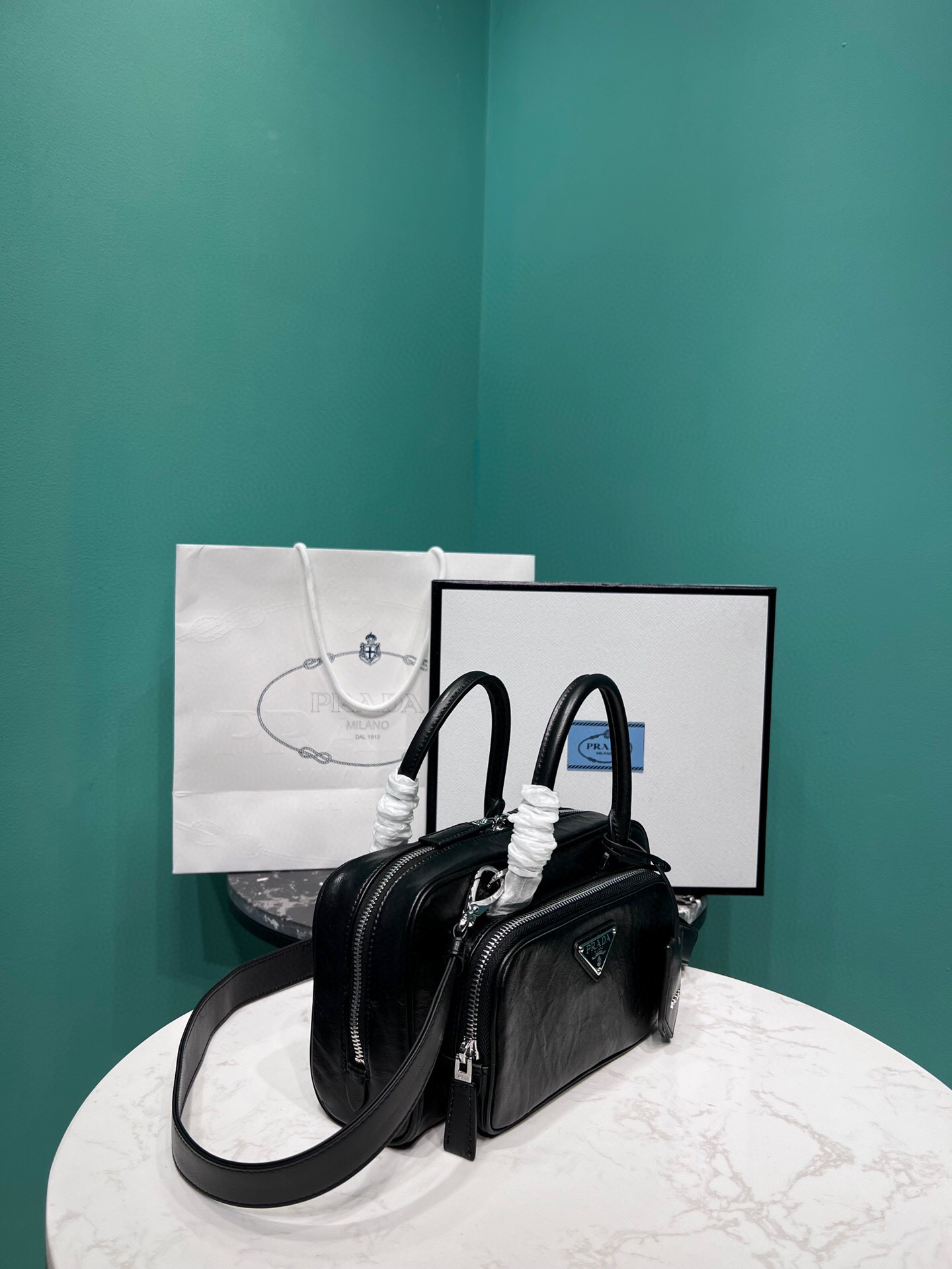 Antique Nappa Multi-Pocket Top-Handle Bag In Grey/Black For Women 9.5 in/ 24cm 1BB099_UVL_F0480_V_T2O - Image 3