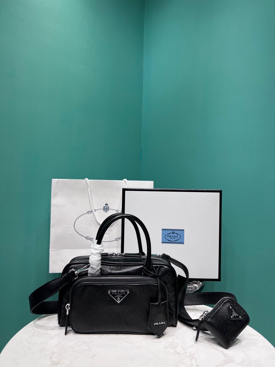 Antique Nappa Multi-Pocket Top-Handle Bag In Grey/Black For Women 9.5 in/ 24cm 1BB099_UVL_F0480_V_T2O - Image 19