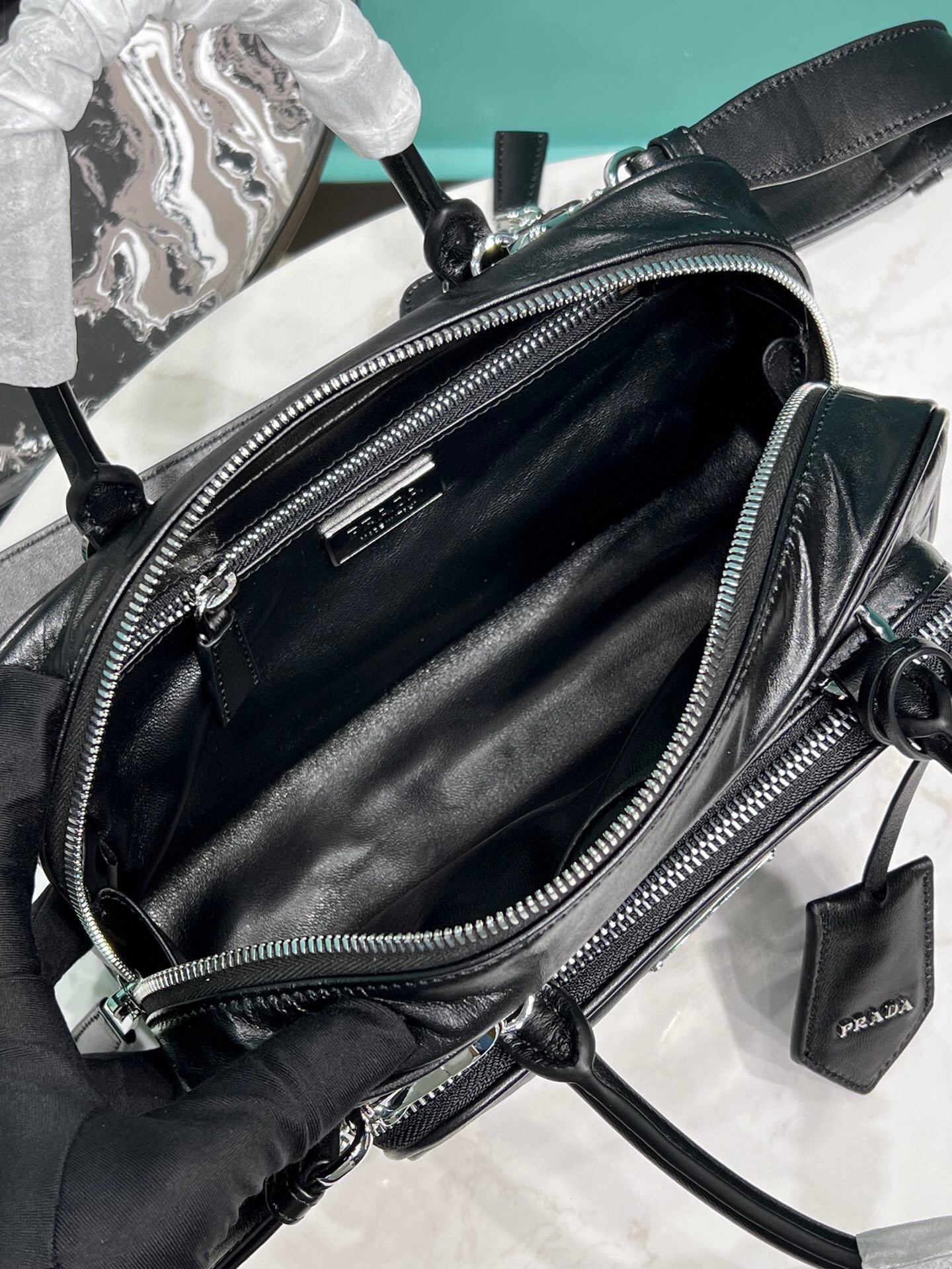 Antique Nappa Multi-Pocket Top-Handle Bag In Grey/Black For Women 9.5 in/ 24cm 1BB099_UVL_F0480_V_T2O - Image 10