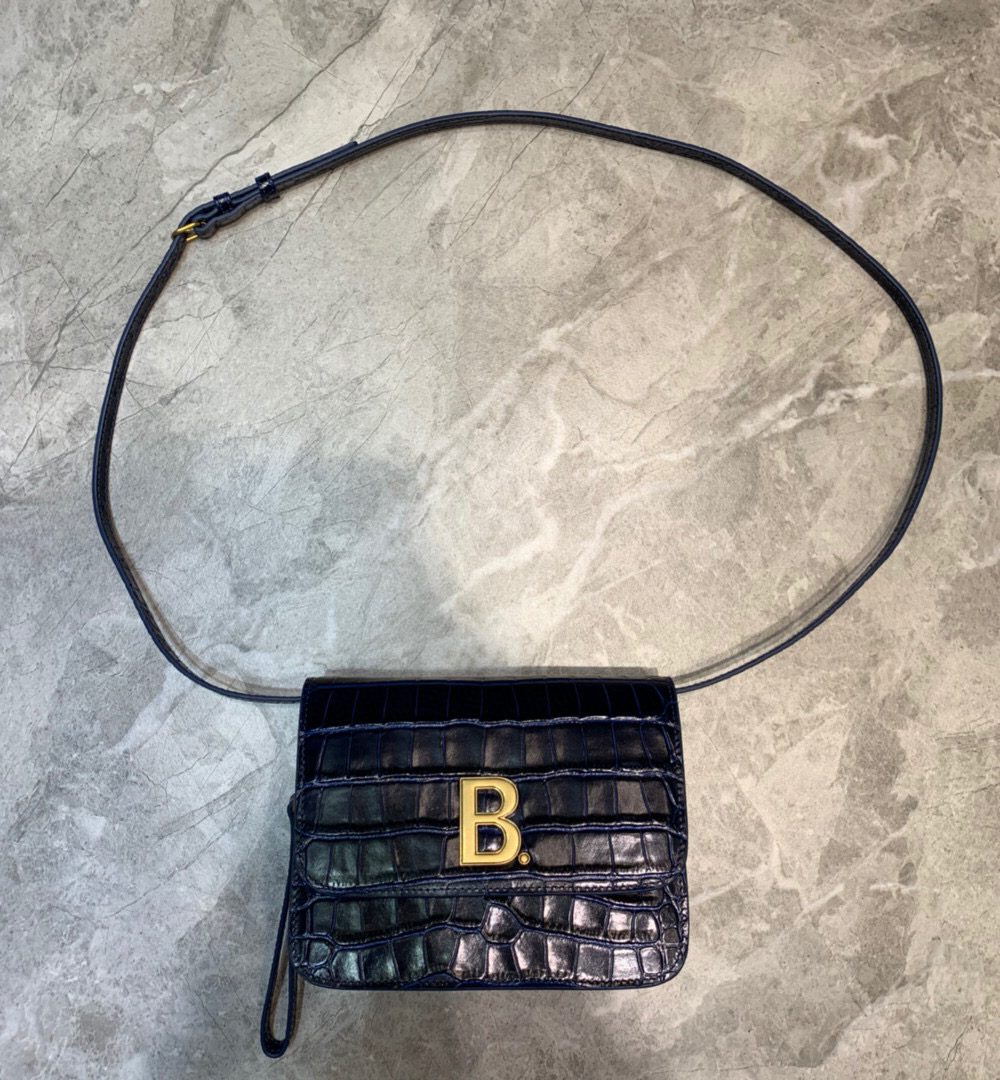 Balenciaga B Small Lizard Effect Cross-body Bag In Dark Blue, For Women, Women's Bags 7in/18cm