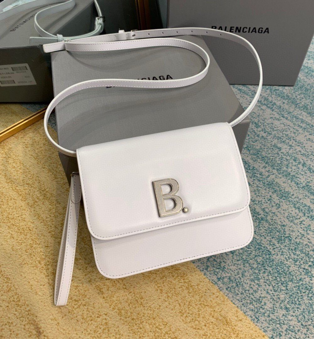 Balenciaga Bolso Bandolera B In White, For Women, Women's Bags 7in/18cm