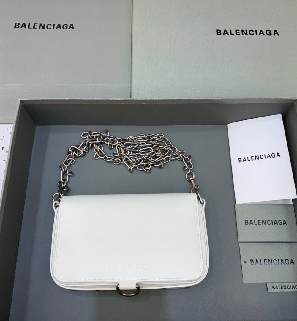 Balenciaga Bondage Wallet With Chain White, For Women, Women's Bags 8in/20cm