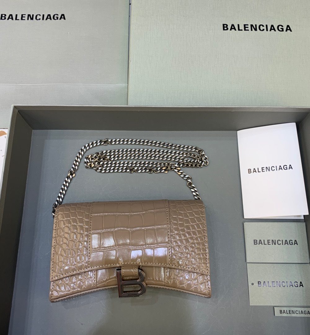 Balenciaga Downtown Small Shoulder Bag With Chain Brown, For Women, Women's Bags 11.8in/30cm