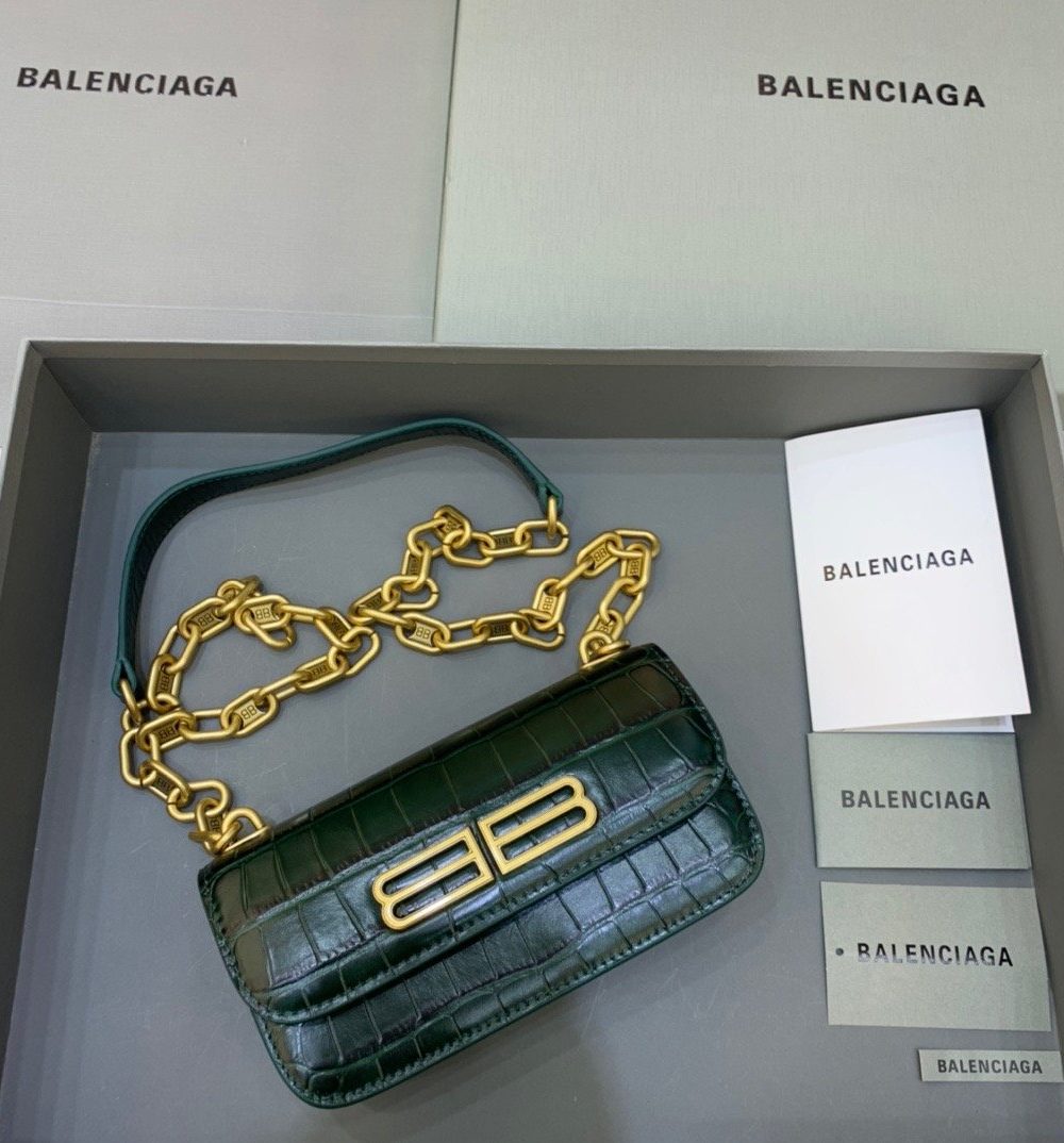 Balenciaga Gossip Small On Chain Shoulder Bag Dark Green, For Women, Women's Bags 7.4in/19cm