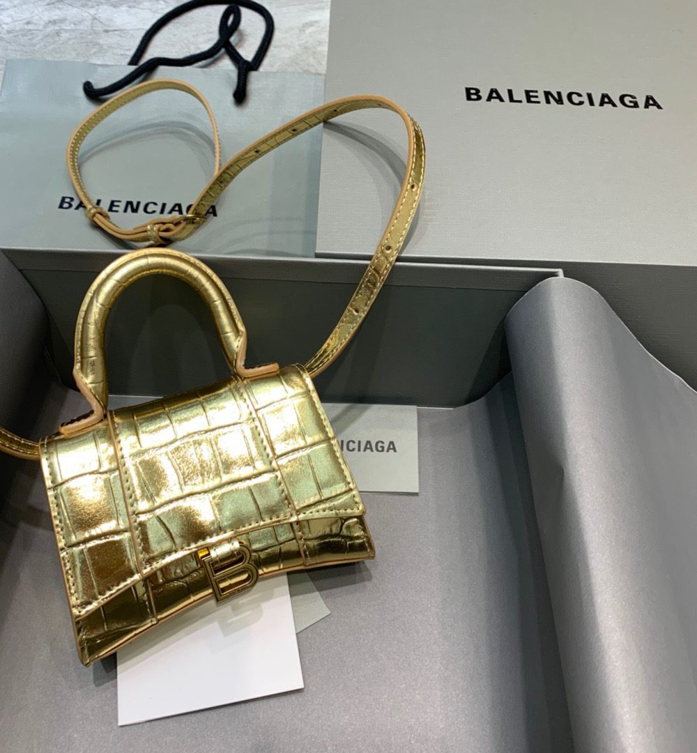 Balenciaga Hourglass Mini Handbag In Gold, For Women, Women's Bags 4.7in/12cm