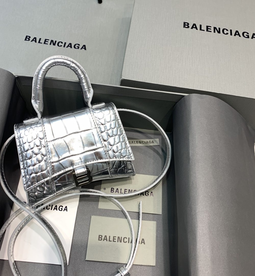 Balenciaga Hourglass Mini Handbag In Sliver, For Women, Women's Bags 4.7in/12cm