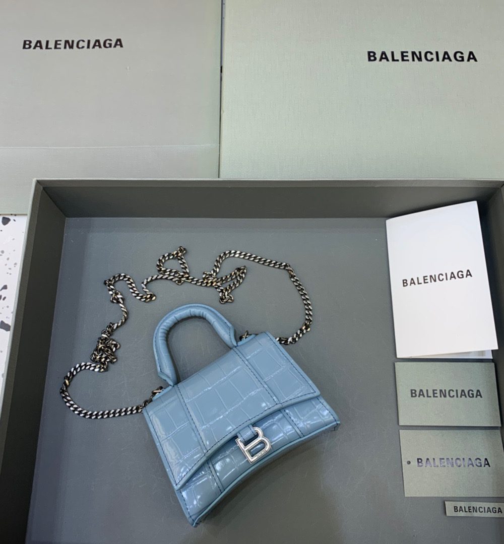 Balenciaga Hourglass Mini Handbag With Chain In Blue, For Women, Women's Bags 4.7in/12cm