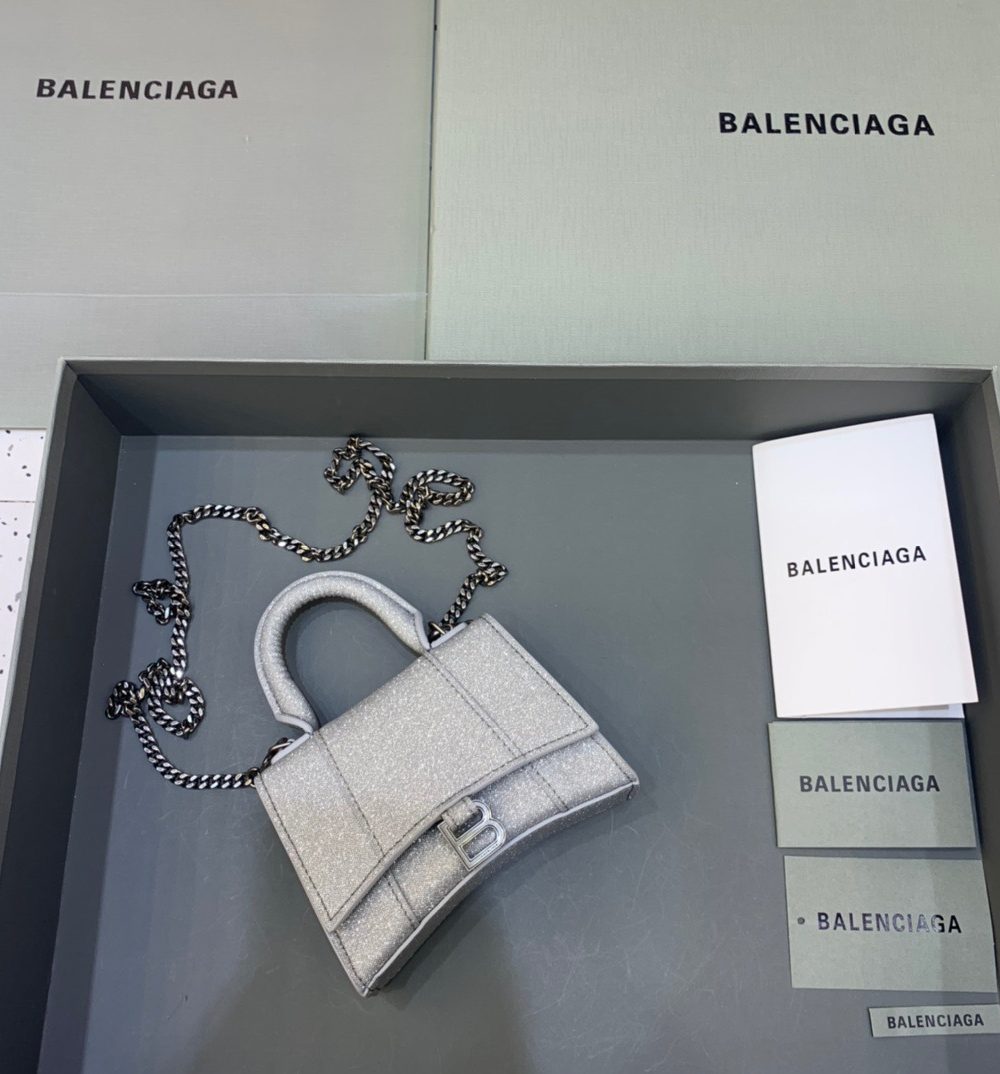 Balenciaga Hourglass Mini Handbag With Chain In Grey, For Women, Women's Bags 4.7in/12cm