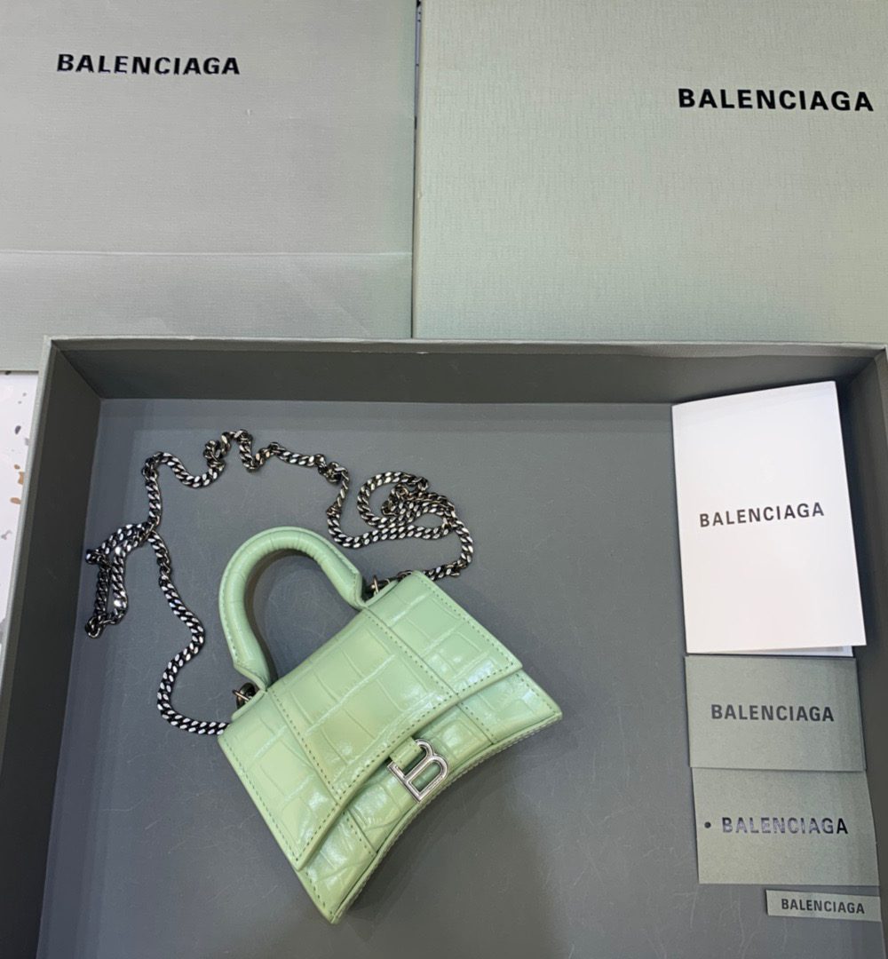 Balenciaga Hourglass Mini Handbag With Chain In Light Green, For Women, Women's Bags 4.7in/12cm