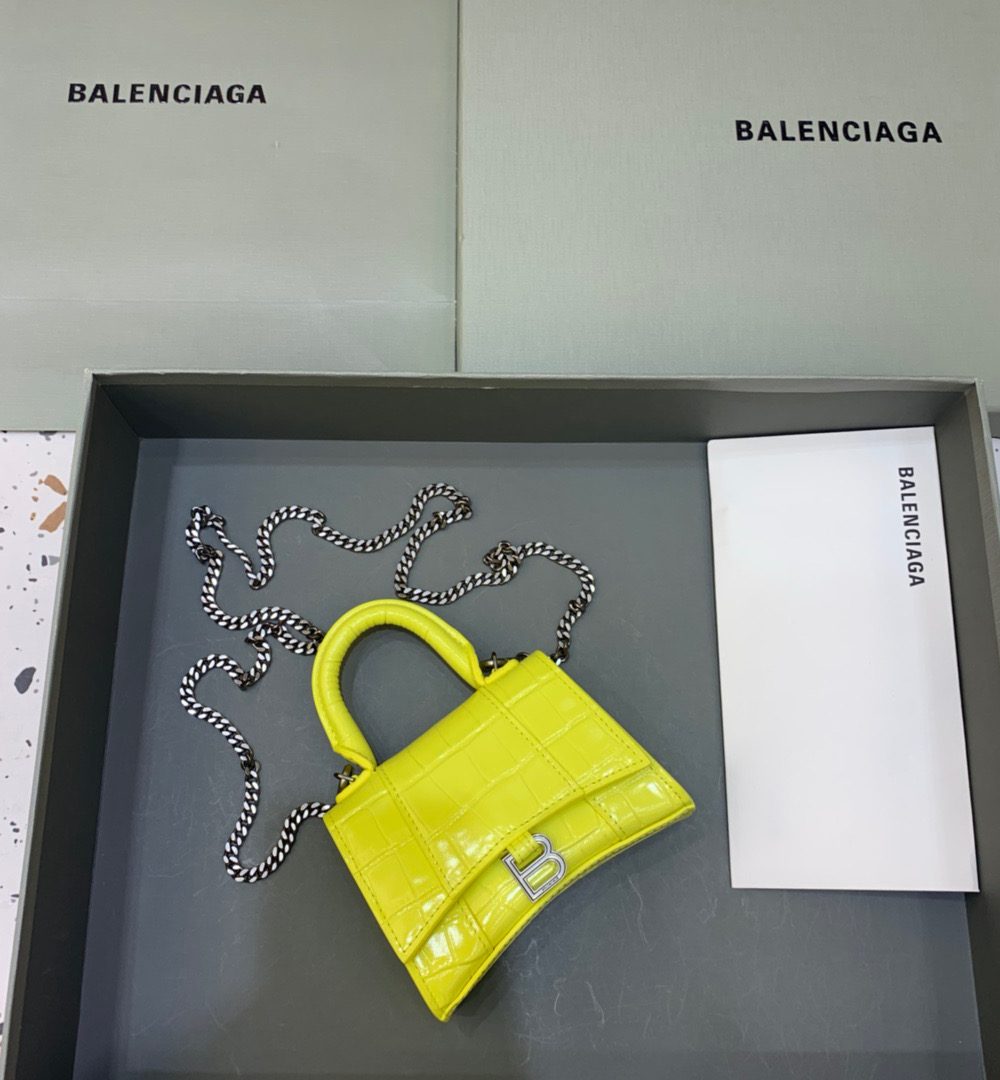 Balenciaga Hourglass Mini Handbag With Chain In Yellow, For Women, Women's Bags 4.7in/12cm