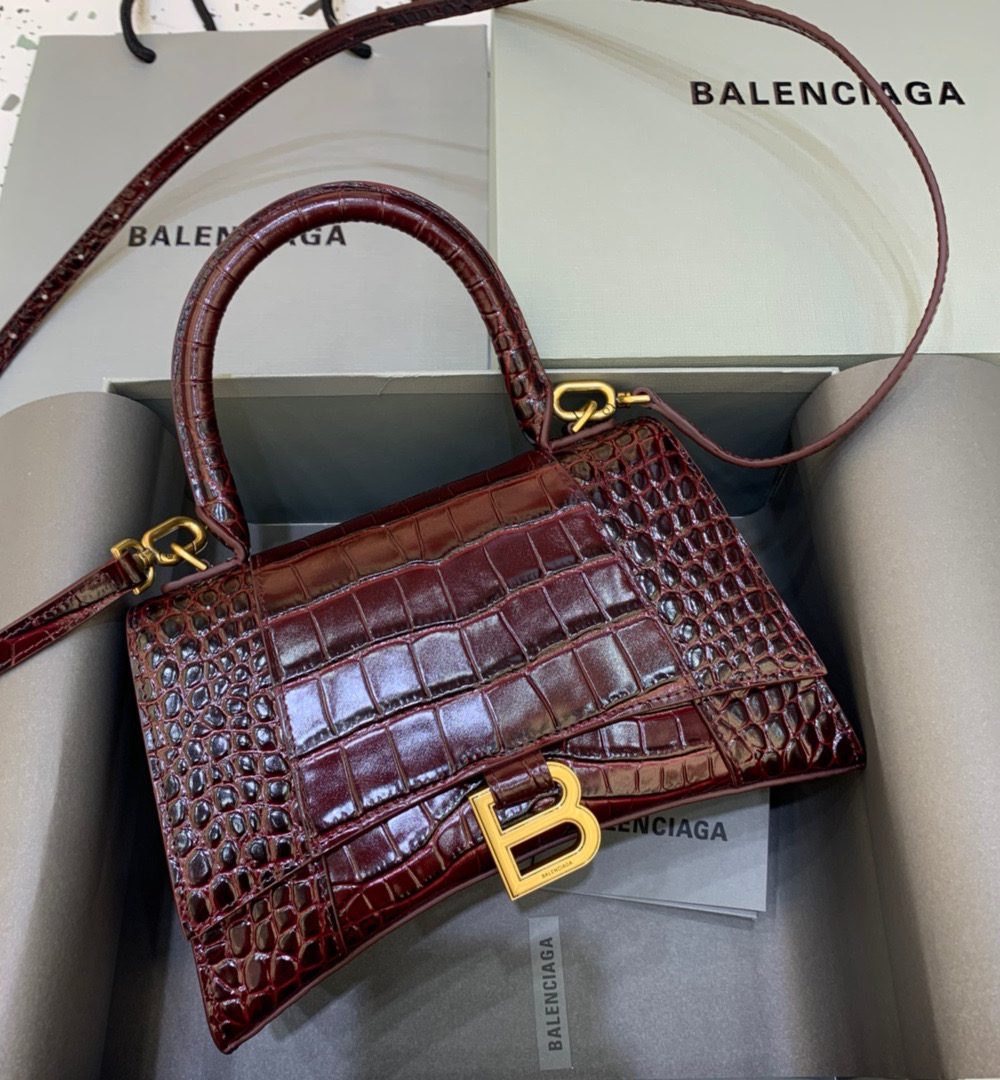 Balenciaga Hourglass Small Handbag In Dark Red, For Women, Women's Bags 9in/23cm