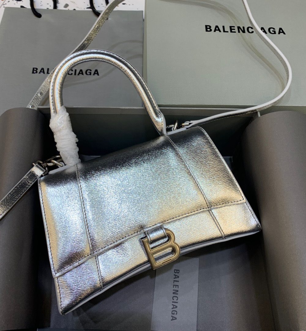 Balenciaga Hourglass Small Handbag In Sliver, For Women, Women's Bags 9in/23cm