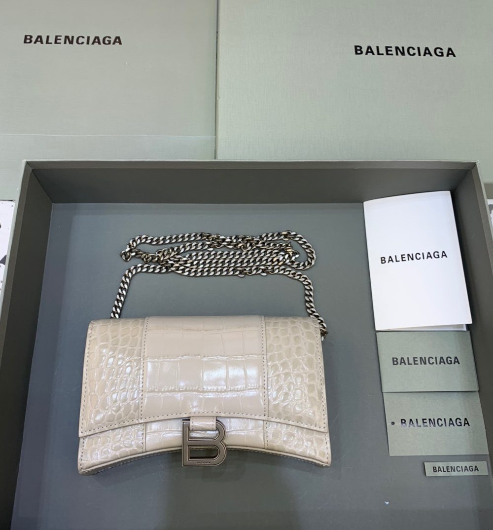 Balenciaga Hourglass Wallet On Chain in Beige, For Women, Women's Bags 7.6in/19cm