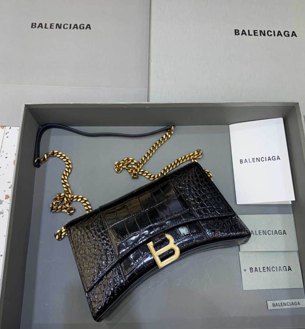 Balenciaga Hourglass Wallet On Chain in Black, For Women, Women's Bags 9in/23cm