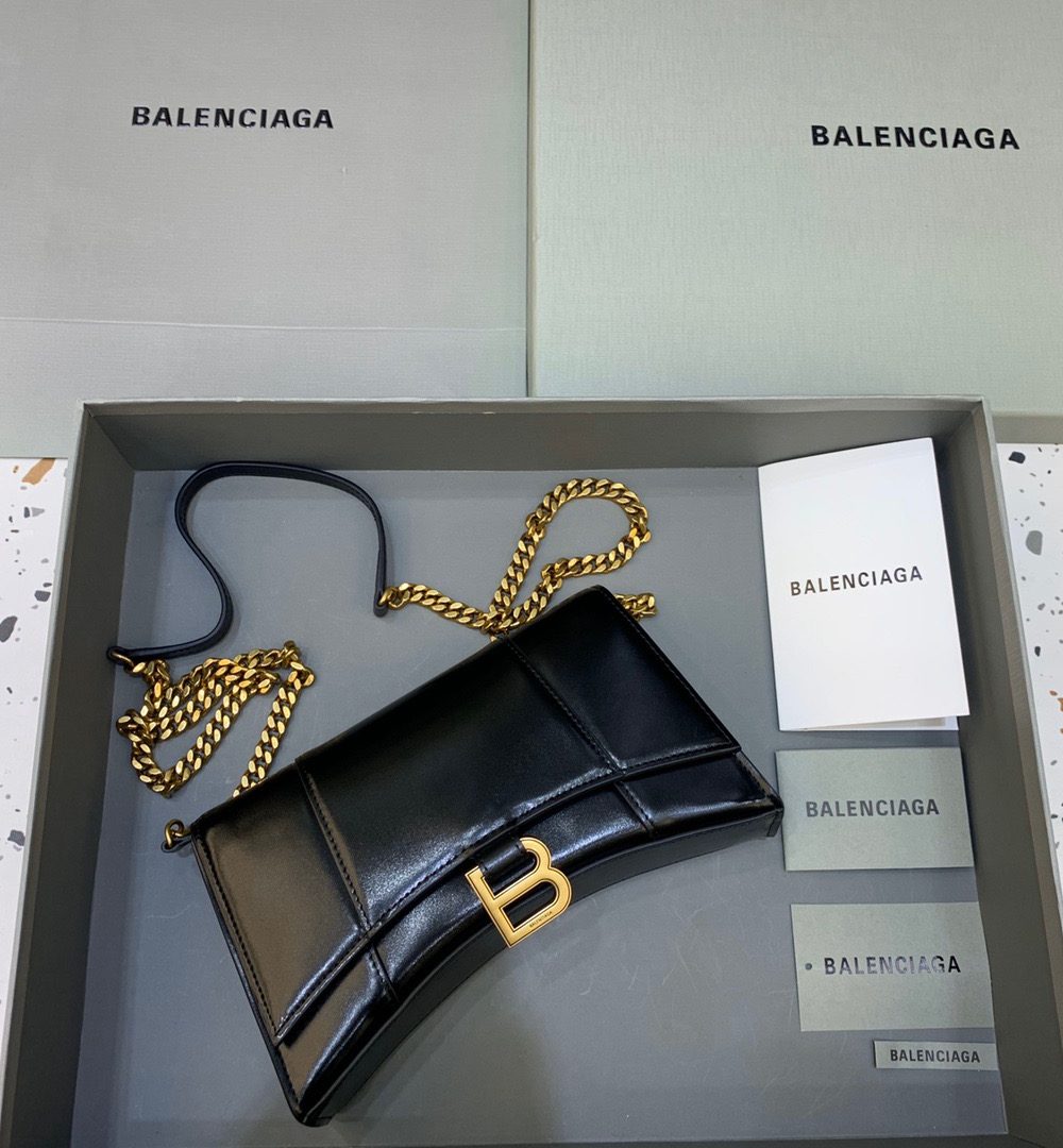 Balenciaga Hourglass Wallet On Chain in Black, For Women, Women's Bags 9in/23cm