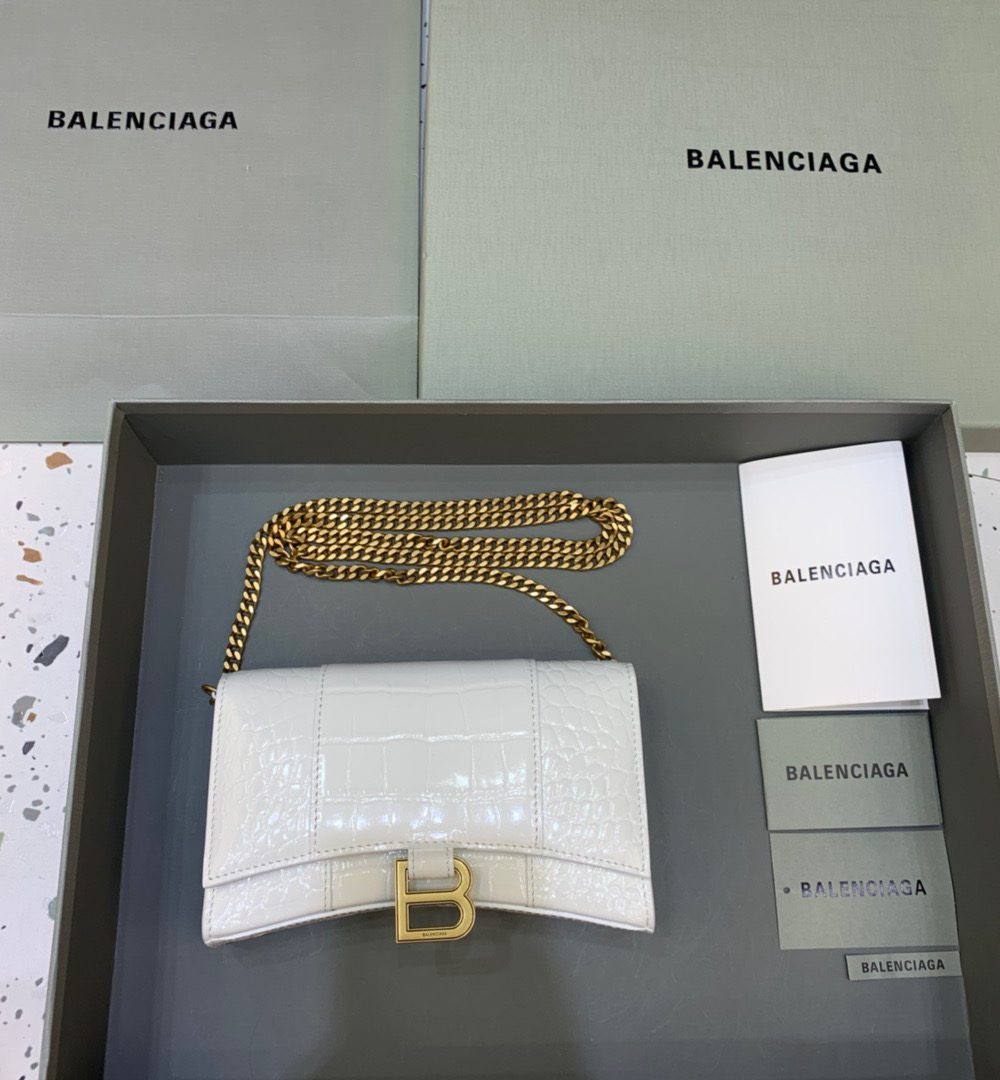 Balenciaga Hourglass Wallet On Chain in White, For Women, Women's Bags 7.6in/19cm 6560501LRGM9016