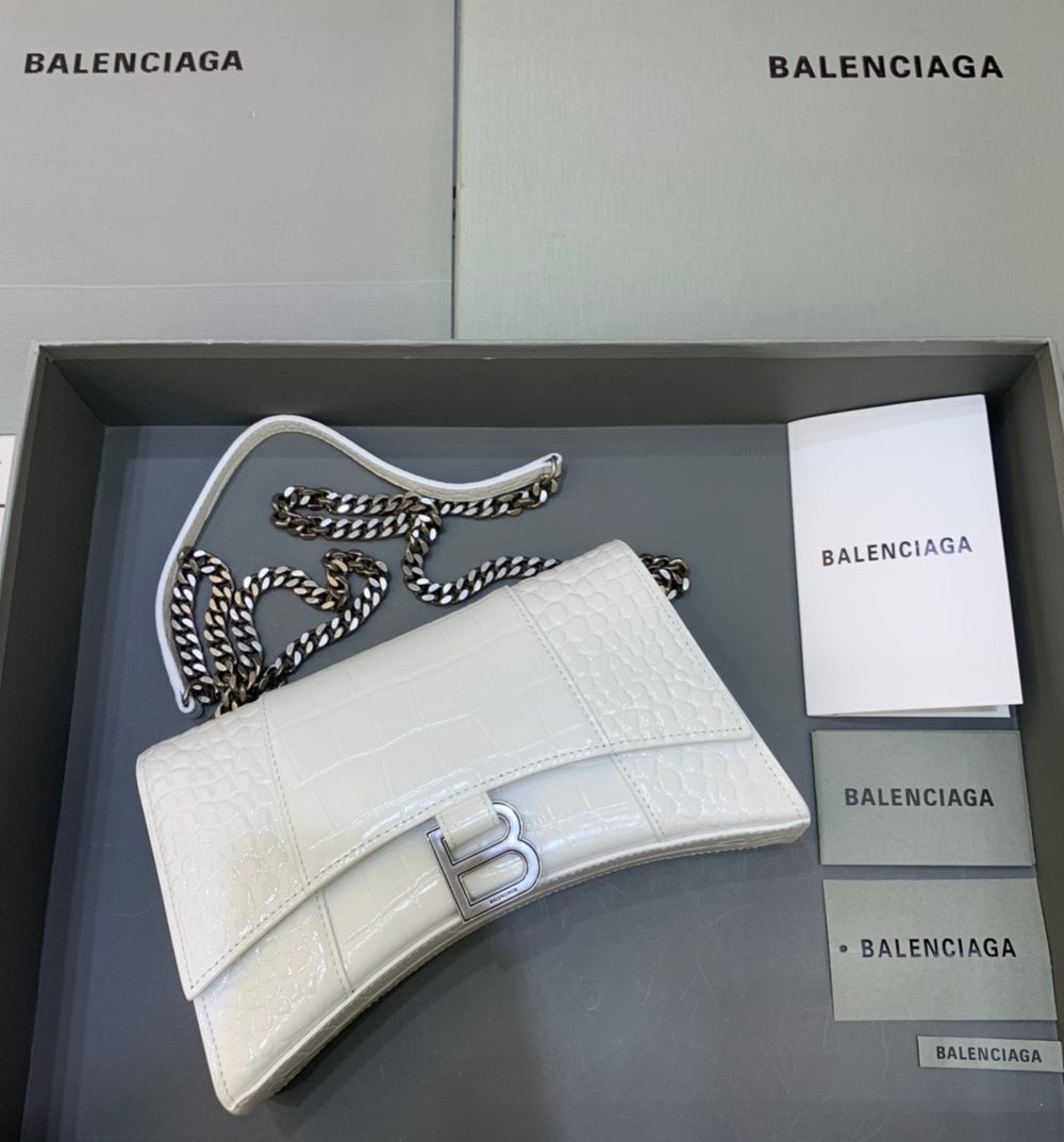Balenciaga Hourglass Wallet On Chain in White, For Women, Women's Bags 9in/23cm