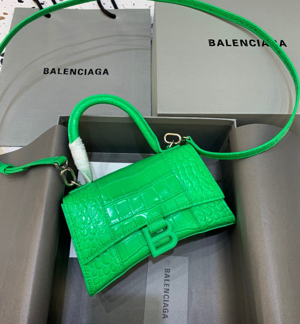 Balenciaga Hourglass XS Handbag In Bright Green, For Women, Women's Bags 7.4in/19cm 5928331U6AK3809