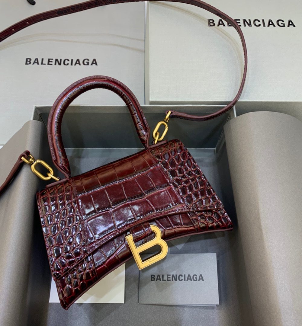Balenciaga Hourglass XS Handbag In Dark Red, For Women, Women's Bags 7.4in/19cm