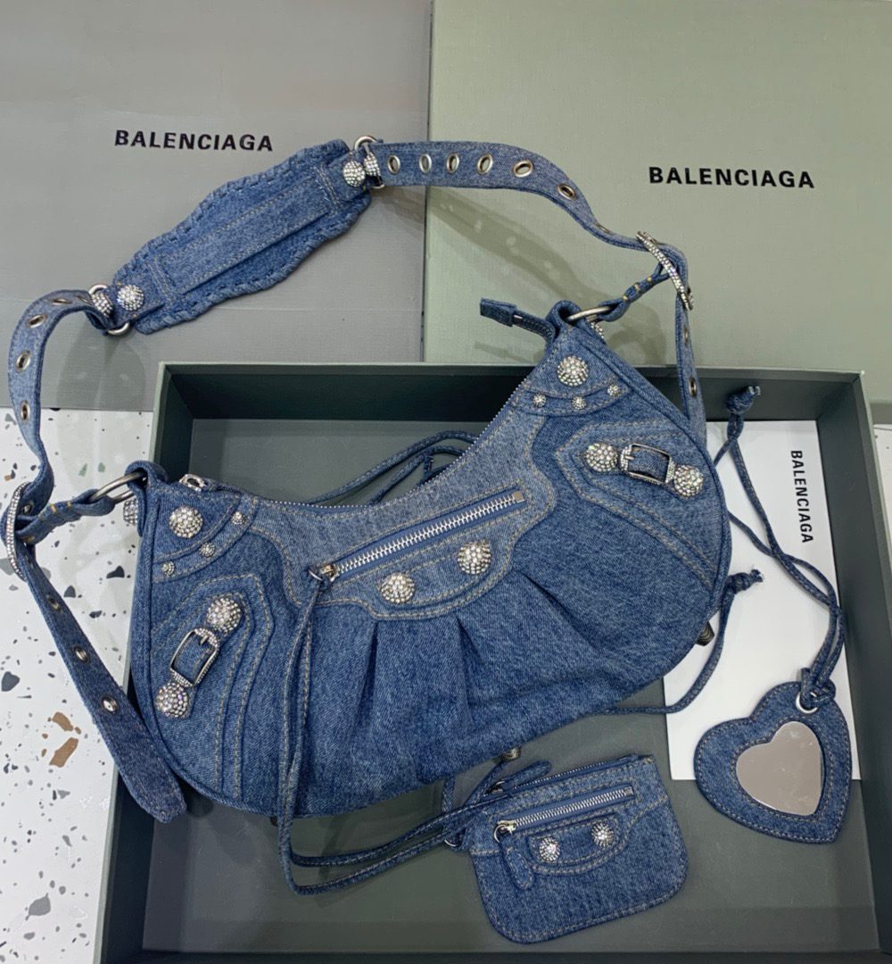 Balenciaga Le Cagole XS Shoulder Bag In Blue Washed, For Women, Women's Bags 13in/33cm