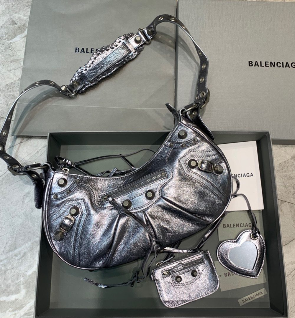Balenciaga Le Cagole XS Shoulder Bag In Sliver, For Women, Women's Bags 13in/33cm
