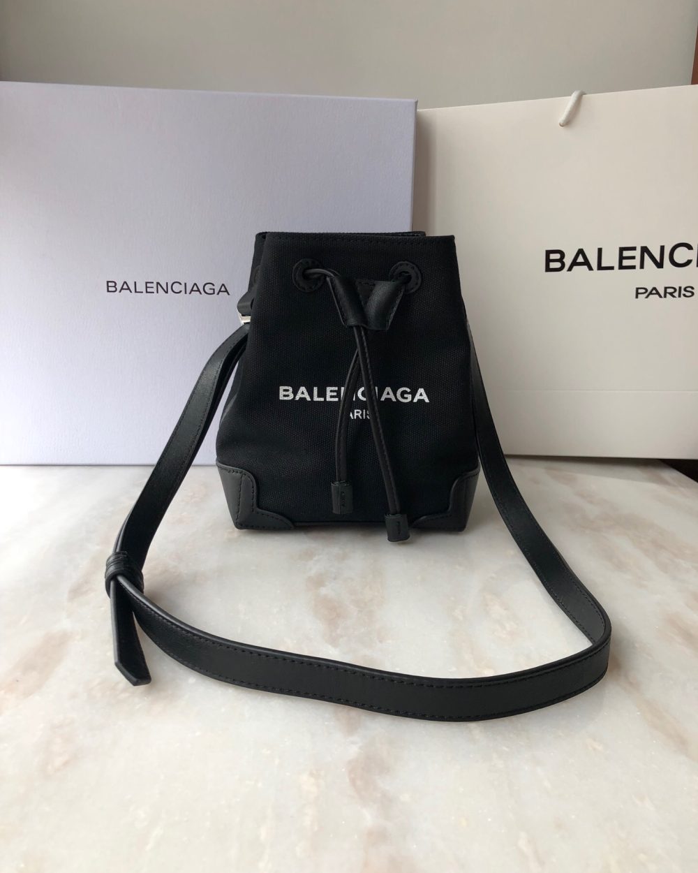 Balenciaga Navy Cabas Linen Crossbody Bag In Black, For Women, Women's Bags 9.8in/25cm