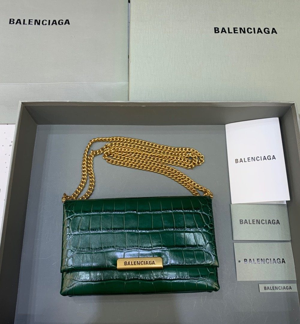 Balenciaga Triplet Small Bag Crocodile Embossed Green, For Women, Women's Bags 8.3in/21cm