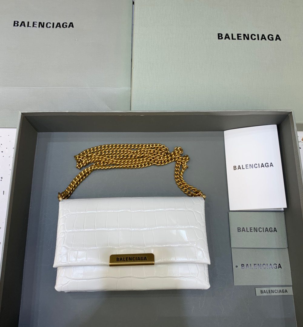 Balenciaga Triplet Small Bag Crocodile Embossed White, For Women, Women's Bags 8.3in/21cm