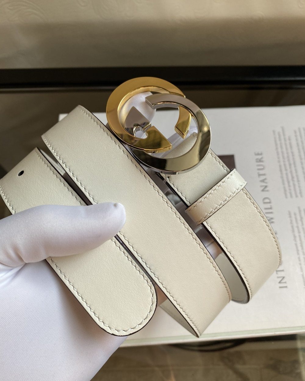 1:1 Replica Belt With Interlocking G Buckle White GG, Women Belt ‎574807