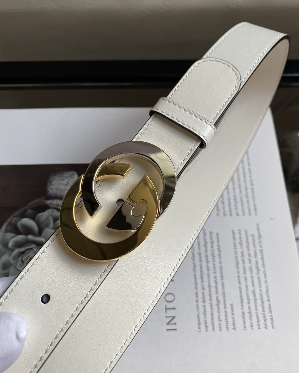 1:1 Replica Belt With Interlocking G Buckle White GG, Women Belt ‎574807
