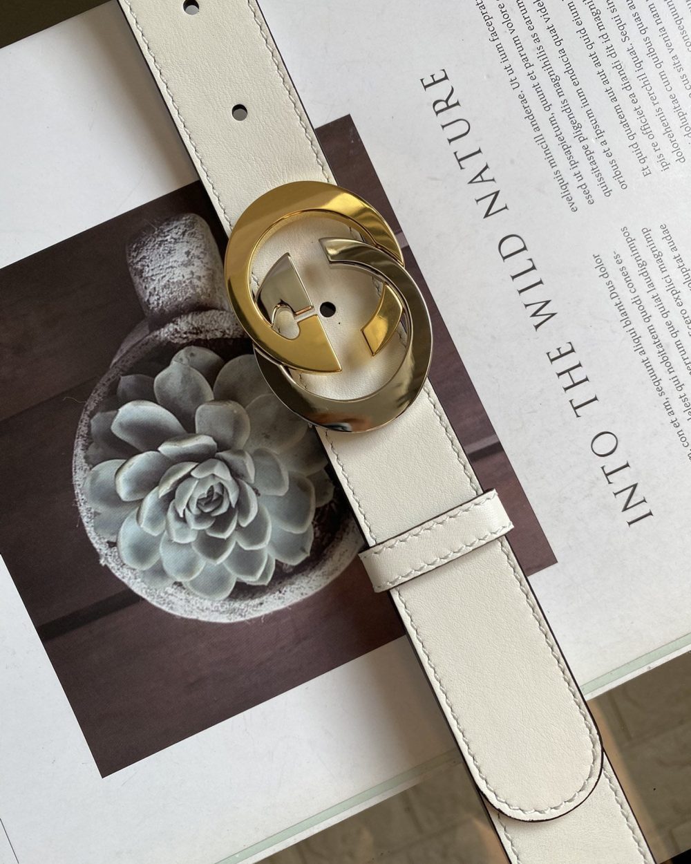 1:1 Replica Belt With Interlocking G Buckle White GG, Women Belt ‎574807